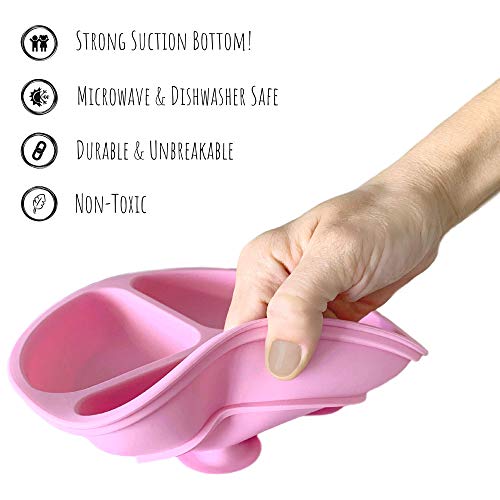 Hippypotamus Toddler Plates with Suction - Baby Plates - 100% Food-Grade Silicone Divided Plates - BPA Free - Dishwasher Safe - Set of 3 (Pink/Mint/Lavender) - Image 6