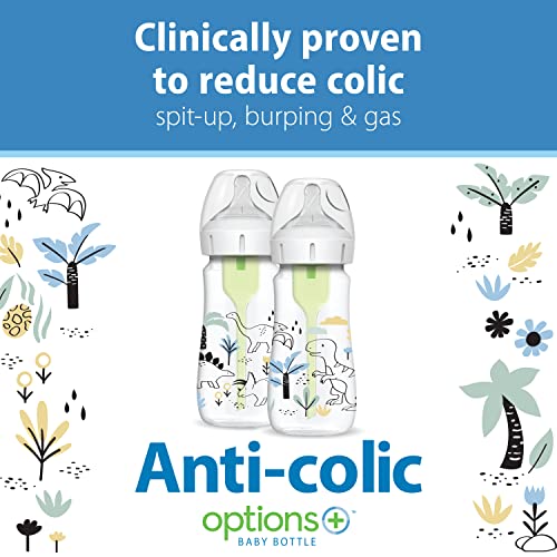 Dr. Brown's Natural Flow® Anti-Colic Options+™ Wide-Neck Baby Bottle Designer Edition Bottles, Dino Decos, 9oz/270mL, Level 1 Nipple, 2-Pack, 0m+ - Image 11