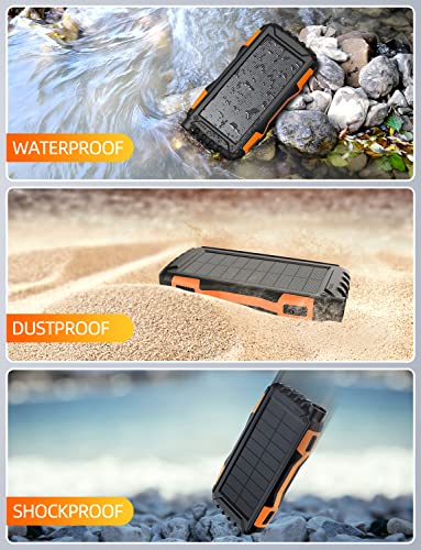 Power-Bank-Solar-Charger - 42800mAh Power Bank,Portable Charger,External Battery Pack 5V3.1A Qc 3.0 Fast Charging Built-in Super Bright Flashlight (Light Orange) - Image 6