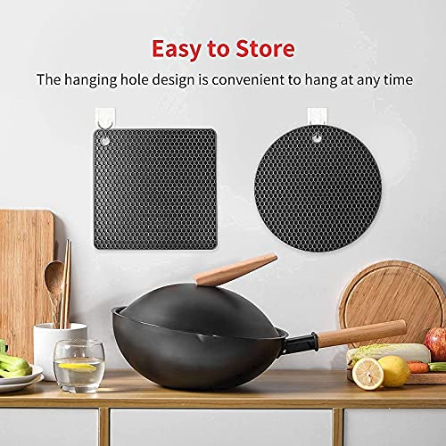 Ardanlingke Silicone Trivet Mats, trivets for hot pots and Pans, Extra Thick Hot Pads for Kitchen, Multi-Purpose Pot Holder, Non-Slip Jar Opener, Gripper Pad, Drying Mat, Coaster (4 Pcs, Dark Gray) - Image 2