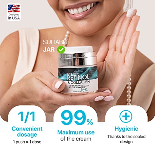 Face Moisturizer Retinol Cream - Day & Night Anti Aging Moisturizing Cream to Reduce Wrinkles - Neck & Décolleté Cream with Collagen & Hyaluronic Acid - Skin Care Facial Moisturizer for Women & Men - Image 6