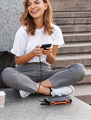 Power-Bank-Solar-Charger - 42800mAh Power Bank,Portable Charger,External Battery Pack 5V3.1A Qc 3.0 Fast Charging Built-in Super Bright Flashlight (Light Orange) - Image 2