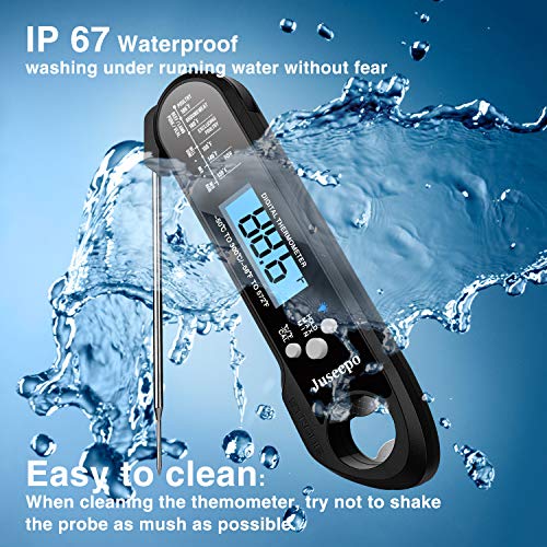 Juseepo Instant Read Waterproof Meat Thermometer - 2s Instant Read Ultra Fast Cooking Thermometer with Backlight & Calibration.Best Kitchen Food Thermometer for Cooking, Outdoor Grill and BBQ(Black) - Image 4