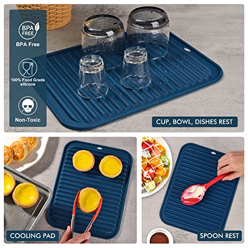 HOTEC Silicone Trivets for Hot pots and Pans, Heat Resistant for Kitchen Counter Dish Drying Mat, Set of 2 Classic Blue - Image 3