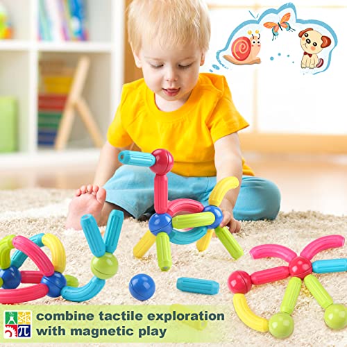 AXYES Magnet Toys for 3 Year Old Girls Boys, Educational Preschool Toys Magnetic Blocks for Toddlers Kids, Sensory Montessori Toys Magnet Building Tiles Sticks Playset, Birthday Gift - Image 7