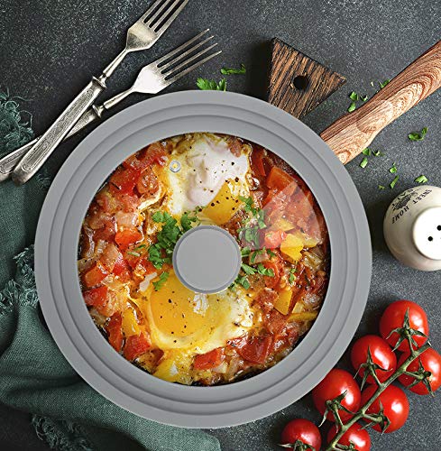 TOPULORS Universal Lid for Pots, Pans and Skillets, Tempered Glass with Silicone Rim Fits All 9 to 11 Inch Diameter Cookware, Frying Pan Cover, Replacement Lid, Dishwasher Safe, Grey - Image 3